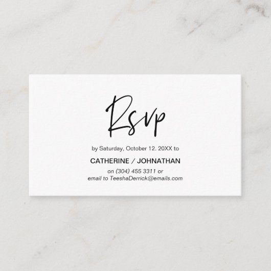 Casual elegantie, zwart script, RSVP-respons Informatiekaartje (Voorkant)