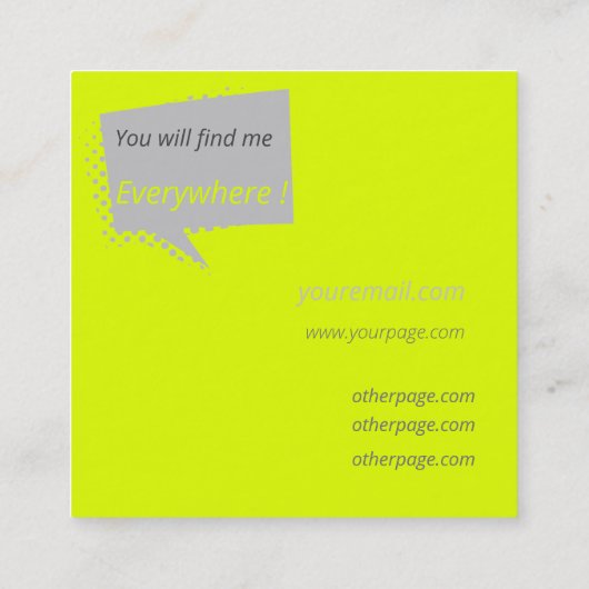 Casual en chatten-fluorescerend geel vierkante visitekaartje (Achterkant)