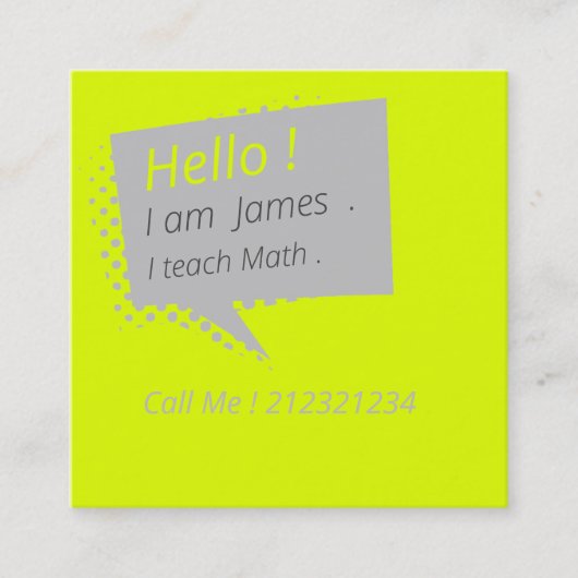 Casual en chatten-fluorescerend geel vierkante visitekaartje (Voorkant)