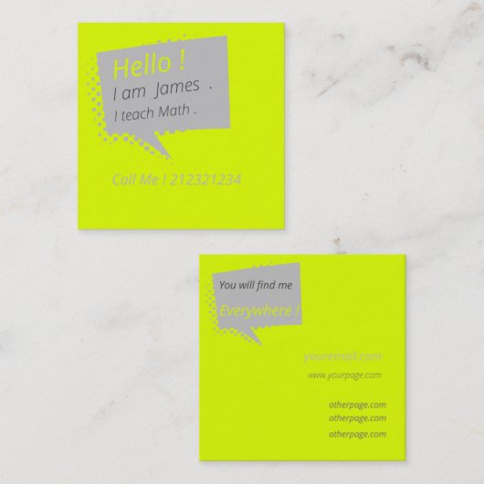 Casual en chatten-fluorescerend geel vierkante visitekaartje (Voorkant / Achterkant)