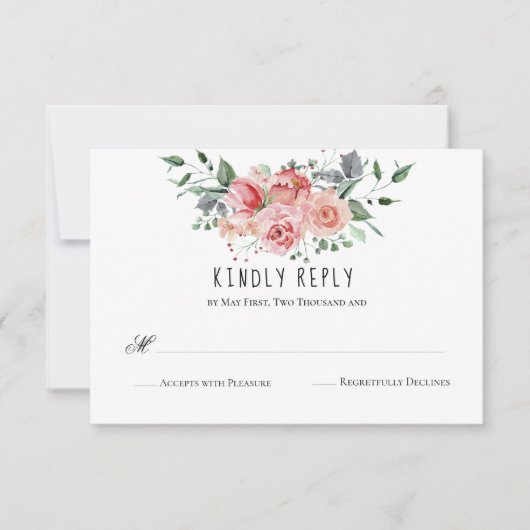 Casual en eenvoudige roze Waterverf Floral Bouquet RSVP Kaartje (Voorkant)