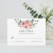 Casual en eenvoudige roze Waterverf Floral Bouquet RSVP Kaartje (Staand voorkant)