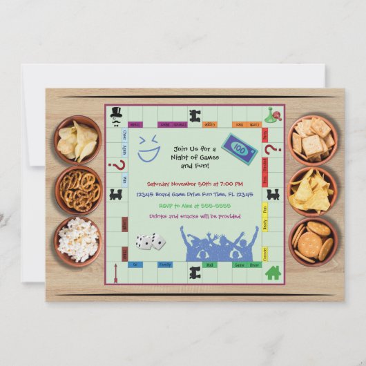 Casual en leuk bordspel Night Party Invitation Kaart (Voorkant)