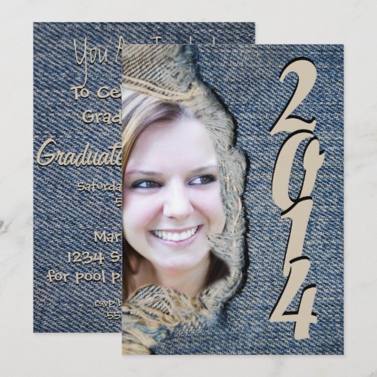 Casual en vlootsblauw Jean Graduation Party Kaart (Voorkant / Achterkant)