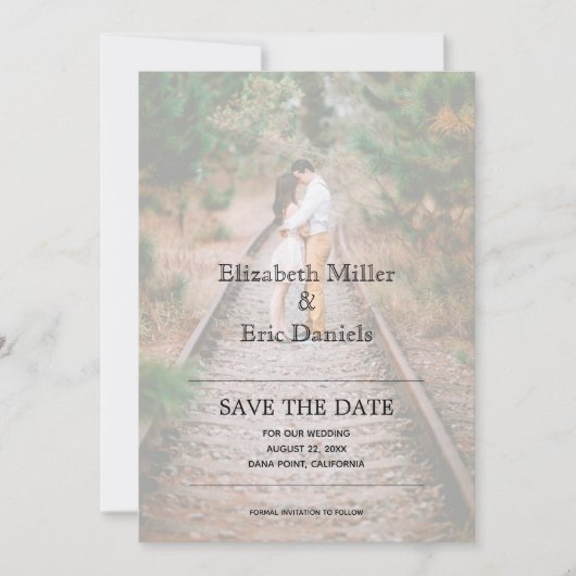 Casual Faux Vellum Verloving Foto slaat de datum o Save The Date (Voorkant)