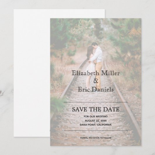Casual Faux Vellum Verloving Foto slaat de datum o Save The Date (Voorkant / Achterkant)