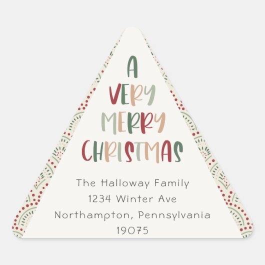 Casual feestelijke kerstdriehoek enveloppen sticker (Voorkant)
