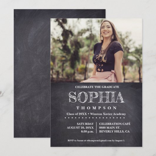 Casual foto Chalkboard Vier de Afstuderen Kaart (Voorkant / Achterkant)