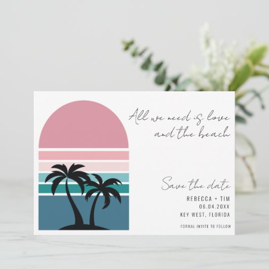 Casual foto strand bruiloft save the date (Staand voorkant)