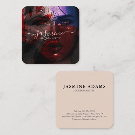 Casual foto van modern Chic Beauty Cream Beige Vierkante Visitekaartje (Voorkant / Achterkant)