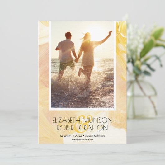 Casual foto-weddenschap Geel sparen de datum Save The Date (Staand voorkant)