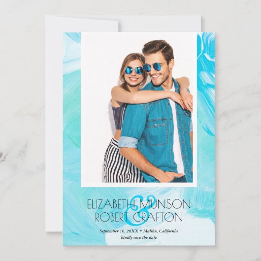 Casual foto Weddenschap Turquoise Save the Date (Voorkant)