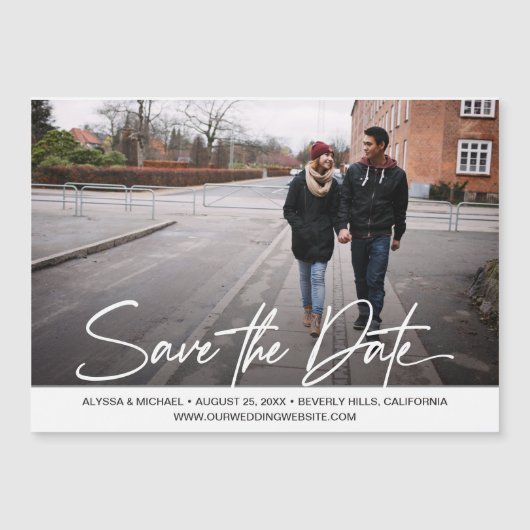 Casual fotobruiloft Sla het datumscript op Magnetische Uitnodiging (Voorkant)