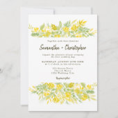 Casual geel groen bloemen waterverf bruiloft kaart (Voorkant)