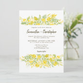 Casual geel groen bloemen waterverf bruiloft kaart (Staand voorkant)