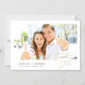 Casual Gold Script Minimalistische Foto Sla de Dat Magnetische Uitnodiging (Voorkant)