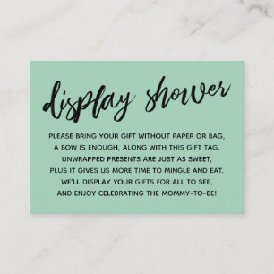 Casual groen beeldscherm Baby shower Geen cadeauve Informatiekaartje