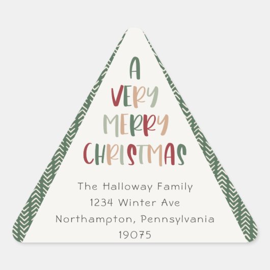 Casual groene kerstdriehoek enveloppen sticker (Voorkant)