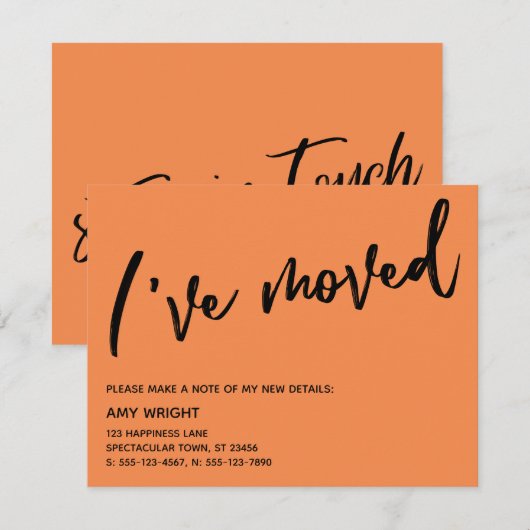 Casual hand Ik heb verplaatst Sinaasappel nieuwe a Notitiekaartje (Voorkant / Achterkant)