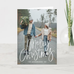 Casual handgeschreven kerstfoto met handschrift feestdagen kaart