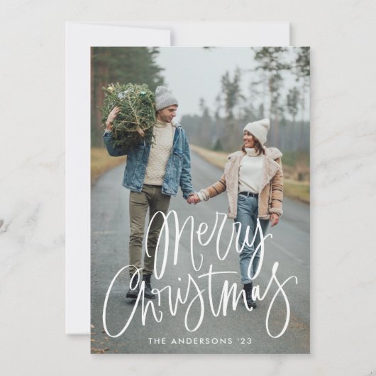 Casual handgeschreven kerstfoto met handschrift feestdagenkaart (Voorkant)