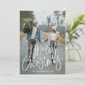 Casual handgeschreven kerstfoto met handschrift feestdagenkaart (Staand voorkant)