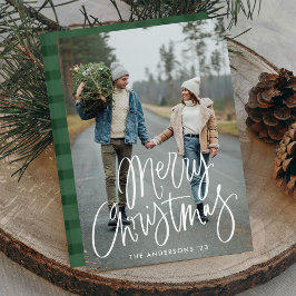 Casual handgeschreven kerstfoto met handschrift feestdagenkaart