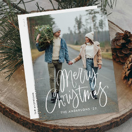 Casual handgeschreven kerstfoto met handschrift feestdagenkaart
