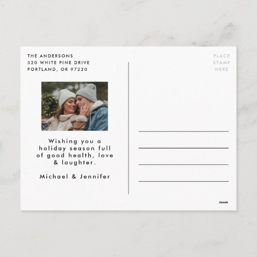 Casual handgeschreven kerstfoto met handschrift feestdagenkaart (Achterkant)