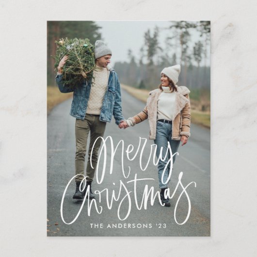 Casual handgeschreven kerstfoto met handschrift feestdagenkaart (Voorkant)