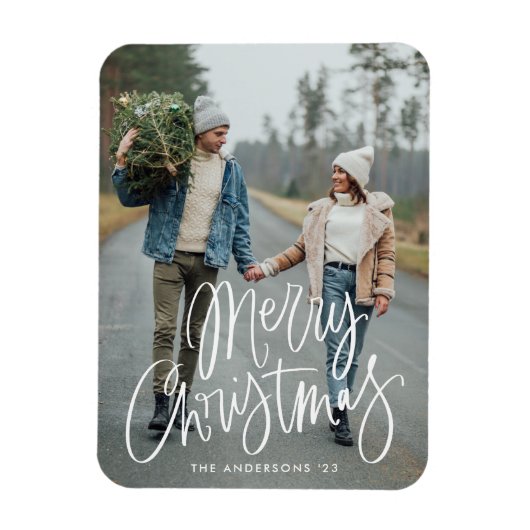 Casual handgeschreven kerstfoto met handschrift magneet (Verticaal)