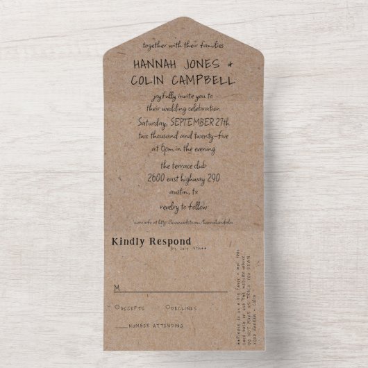 Casual handgeschreven typografie Kraft All In One Uitnodiging (Binnen)
