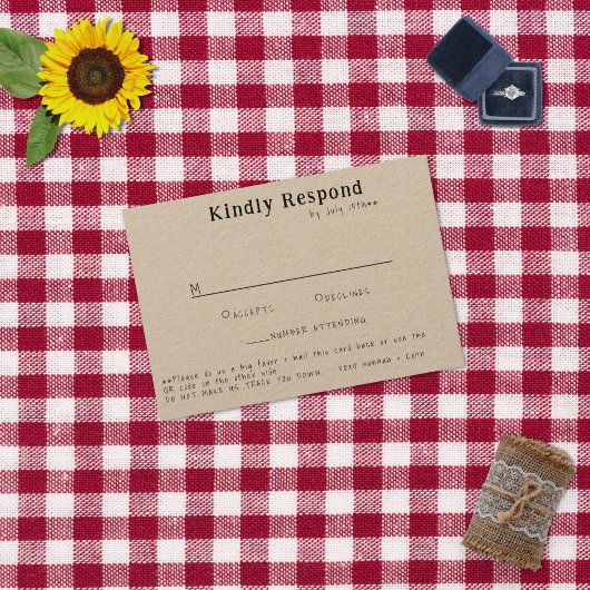 Casual handgeschreven typografie Kraft RSVP Kaartje