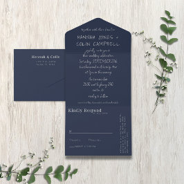 Casual handgeschreven typografie Silver & Navy All In One Uitnodiging