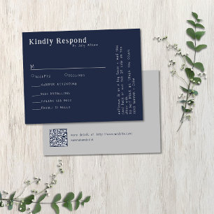 Casual handgeschreven typografie Silver & Navy RSVP Kaartje