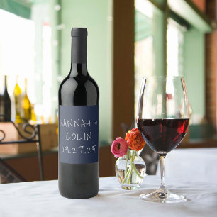 Casual handgeschreven typografie Silver & Navy Wijn Etiket