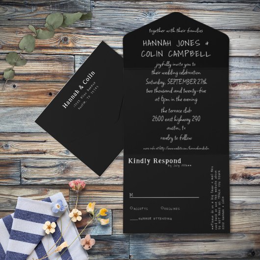 Casual Handgeschreven Typografie Wit & Zwart All In One Uitnodiging