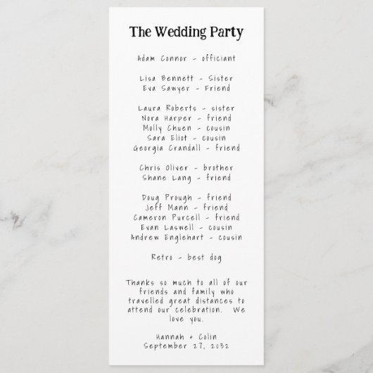 Casual Handgeschreven Typografie Wit & Zwart Programmakaart (Achterkant)