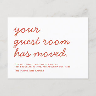 Casual handje met je gastkamer is verplaatst aankondigingskaart