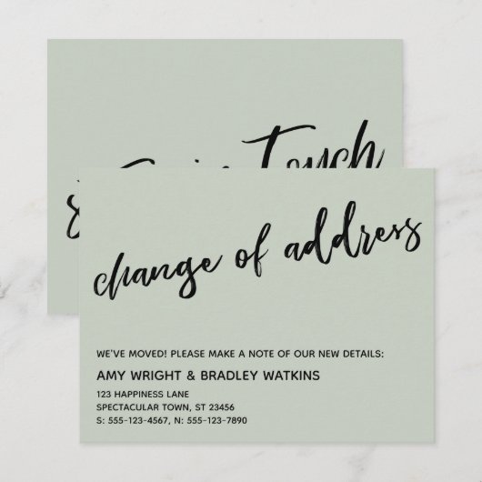 Casual Handschrift Adreswijziging Sage Groen Notitiekaartje (Voorkant / Achterkant)