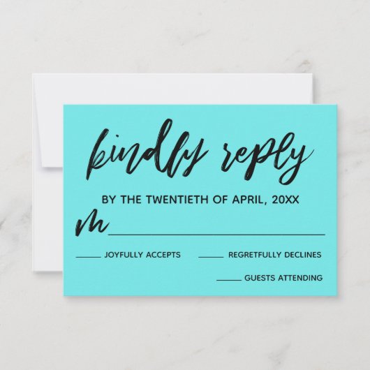 Casual Handschrift Aqua Bruiloft RSVP Kaart (Voorkant)