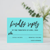 Casual Handschrift Aqua Bruiloft RSVP Kaart (Staand voorkant)