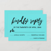 Casual Handschrift Aqua Bruiloft RSVP Kaart (Voorkant / Achterkant)