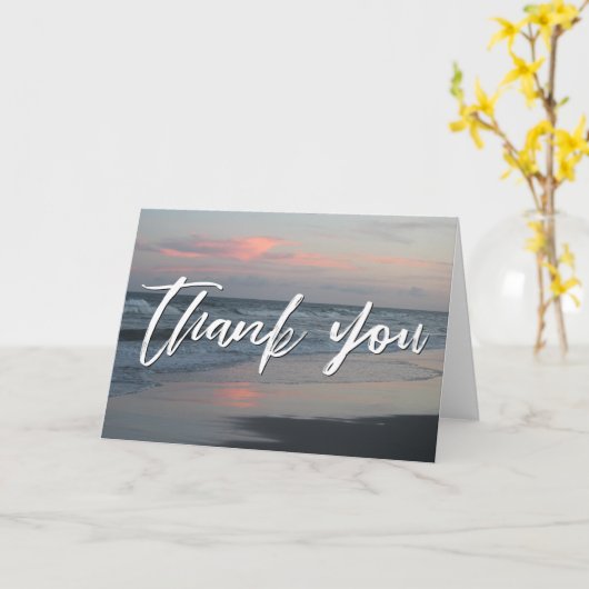 Casual handschrift Bedankt Topsail Beach Sunset Kaart (Gele Bloem)