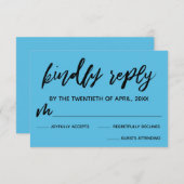 Casual Handschrift Blauw Bruiloft RSVP Kaart (Voorkant / Achterkant)