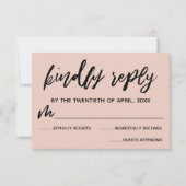 Casual Handschrift Blush Roze Bruiloft RSVP Kaart (Voorkant)