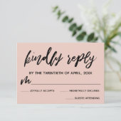 Casual Handschrift Blush Roze Bruiloft RSVP Kaart (Staand voorkant)