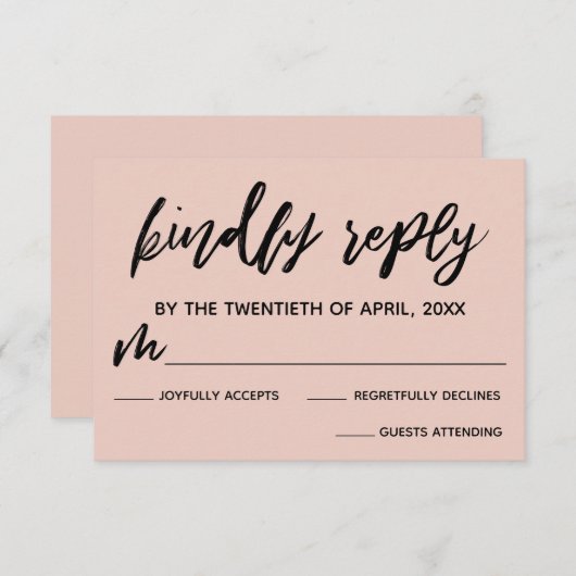 Casual Handschrift Blush Roze Bruiloft RSVP Kaart (Voorkant / Achterkant)