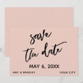 Casual Handschrift Blush Roze Bruiloft Typografie Save The Date (Voorkant / Achterkant)