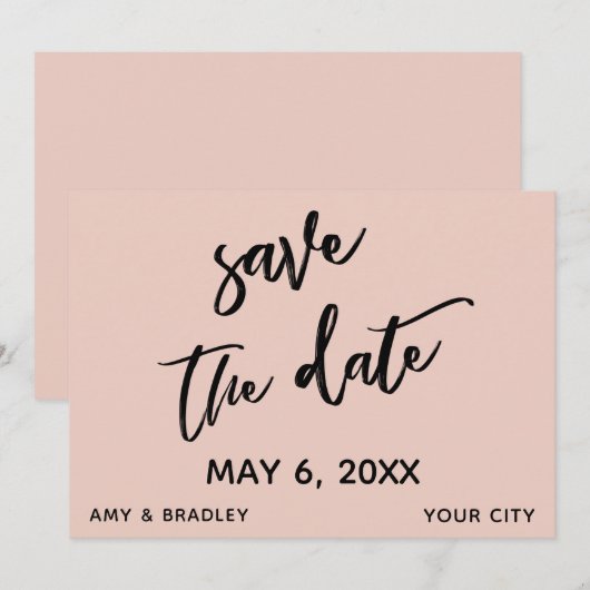 Casual Handschrift Blush Roze Bruiloft Typografie Save The Date (Voorkant / Achterkant)
